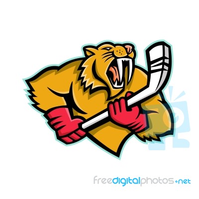 Saber Toothed Cat Ice Hockey Mascot Stock Image