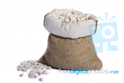 Sack Of Long White Beans Stock Photo