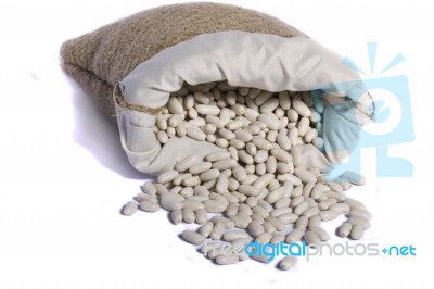 Sack Of Long White Beans Stock Photo