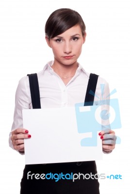 Sad Businesswoman With A Blank Sheet Of Paper Stock Photo