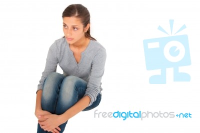 Sadness Teenage Girl Sitting Stock Photo