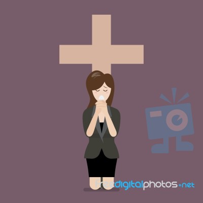 Sadness Woman Is On Her Knees And Prays To God Stock Image