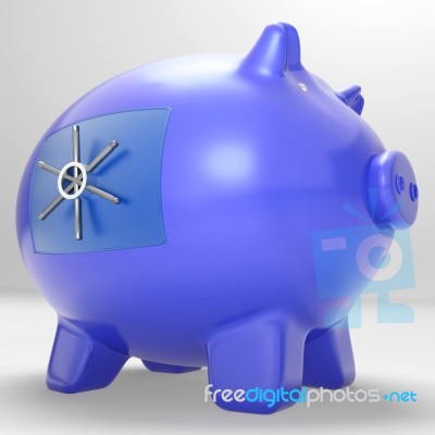 Safe Piggybank Shows Savings Cash Protected Secured Stock Image