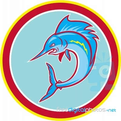 Sailfish Fish Jumping Circle Cartoon Stock Image