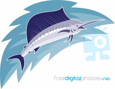 Sailfish Jumping Retro Style Stock Image