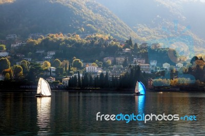 Sailing On Lake Como At Lecco Italy Stock Photo