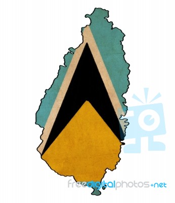 Saint Lucia Map On  Flag Drawing ,grunge And Retro Flag Series Stock Image