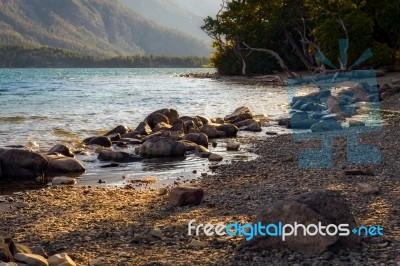 Saint Mary Lake In Montana Stock Photo