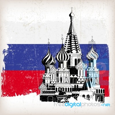 Saint S Cathedral On Russian Flag Stock Image