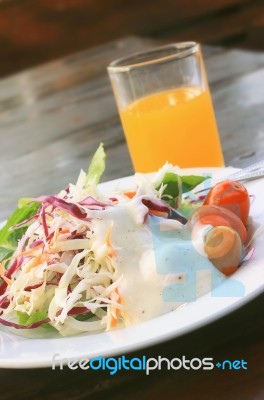 Salad And Juice Stock Photo