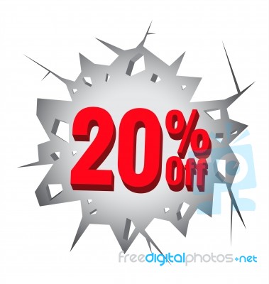 Sale 20% Percent On Hole Cracked White Wall Stock Image