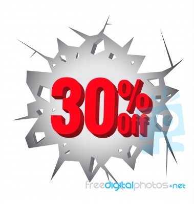 Sale 30% Percent On Hole Cracked White Wall Stock Image