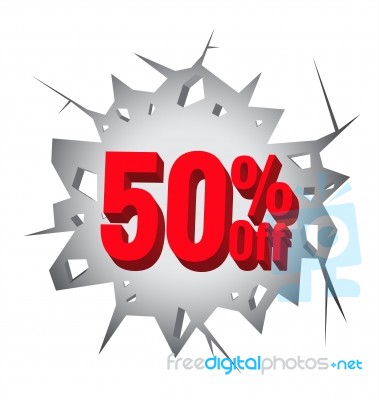 Sale 50% Percent On Hole Cracked White Wall Stock Image