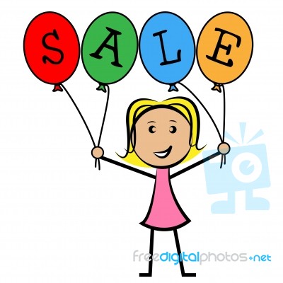 Sale Balloons Shows Young Woman And Kids Stock Image