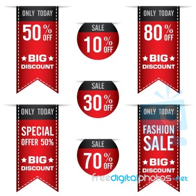 Sale Banner For Red Ribbon And Many Discount Price Isolated On White Background Stock Image