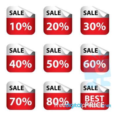 Sale Banner With Many Discount Price Sign Isolated On White Background Stock Image