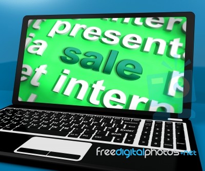 Sale Laptop Shows Cheap Discounts Or Offers Online Stock Image