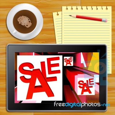 Sale On Cubes Showing Special Discounts Tablet Stock Image