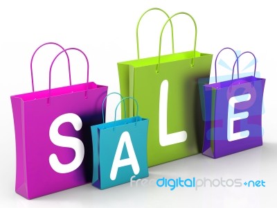 Sale On Shopping Bags Shows Bargains And Promotions Stock Image