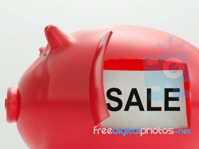 Sale Piggy Bank Shows Reduced Price And Bargains Stock Image