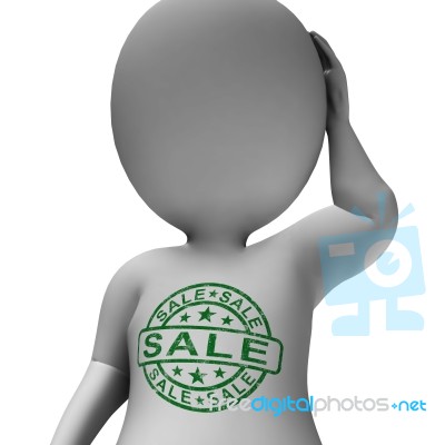 Sale Stamp On Man Shows Promotion Discount And Reduction Stock Image