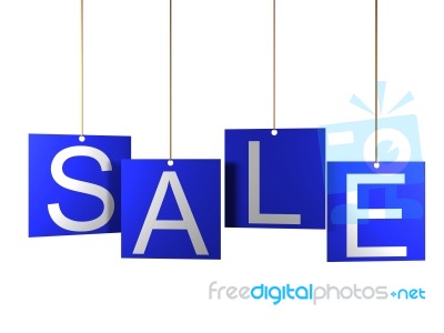 Sale Tag On Blue Hanging Labels Stock Image