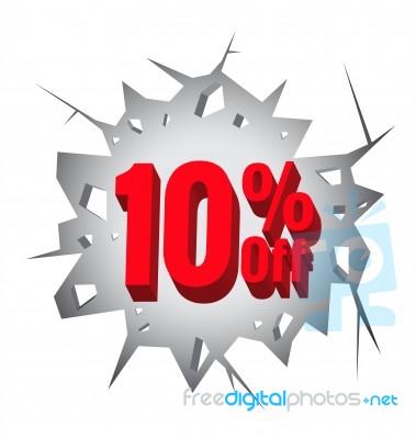 Sale10% Percent On Hole Cracked White Wall Stock Image