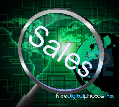 Sales Magnifier Means Promotion Sell And Magnify Stock Image