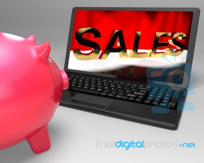 Sales On Laptop Showing Online Commerce Stock Image