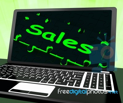 Sales On Laptop Showing Promotions Stock Image