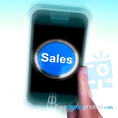 Sales On Mobile Phone Shows Promotions And Deals Stock Image