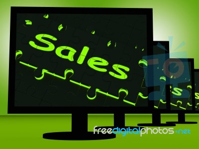 Sales On Monitors Shows Promotions Stock Image