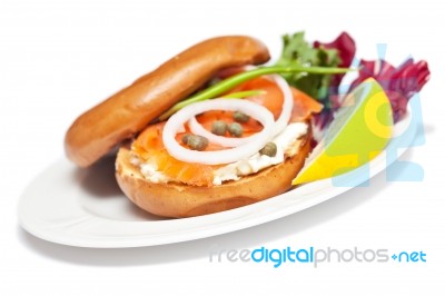 Salmon Bagel Sandwich Stock Photo