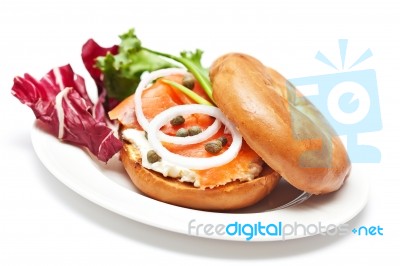 Salmon Bagel Sandwich Stock Photo