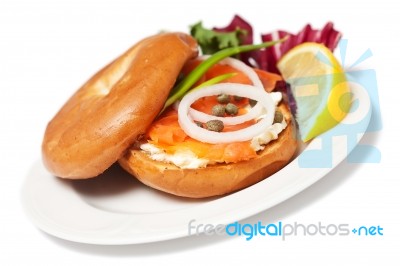 Salmon Bagel Sandwich Stock Photo