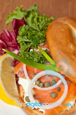 Salmon Bagel Sandwich Stock Photo