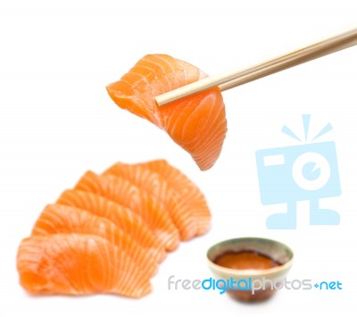 Salmon with chopstick Stock Photo