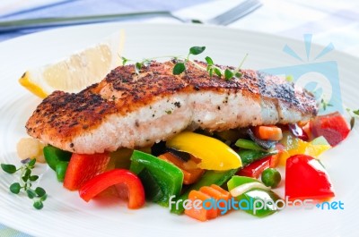 Salmon With Vegetables Stock Photo