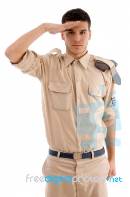 Saluting Young Soldier Stock Photo