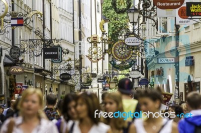 Salzburg, Austria - August, 2011: Unidentified People Walking Stock Photo