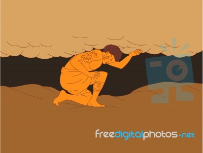 Samoan Atlas Holding Sky From Earth Drawing Stock Image