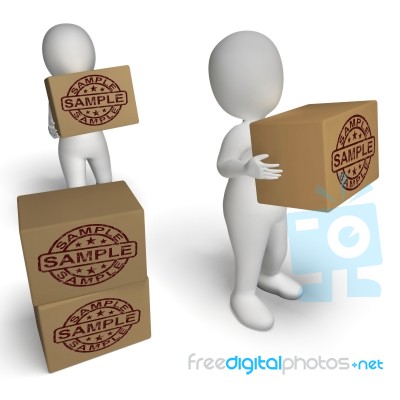 Sample Stamp On Boxes Shows Example Symbol Or Taste Stock Image