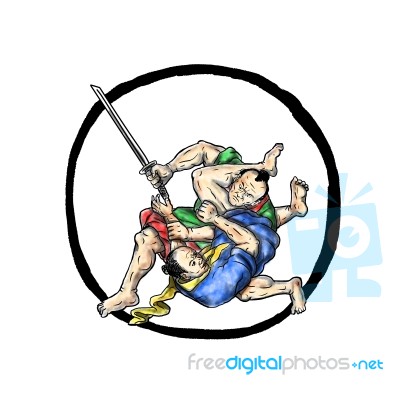 Samurai Jui Jitsu Judo Fighting Enso Tattoo Stock Image