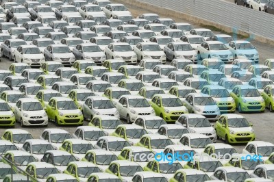 Samut Prakan,thailand -24 August,2014:new Vehicles Parked Stock Photo