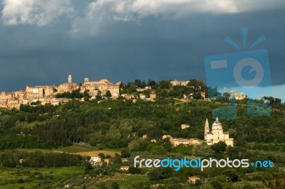 San Biagio Church And Montepulciano Stock Photo