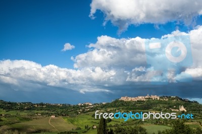 San Biagio Church And Montepulciano Stock Photo