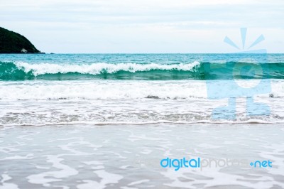 Sand Beach With Blue Ocean Stock Photo