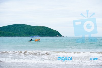 Sand Beach With Blue Ocean Stock Photo