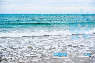 Sand Beach With Blue Ocean Stock Photo