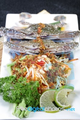 Sand Crab With Papaya Salad Stock Photo